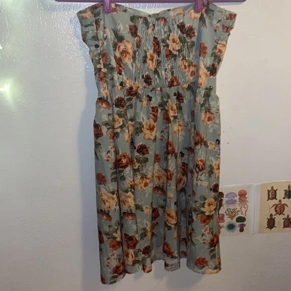 Small strapless mini dress fall colors yellow rust blue satin corset - Picture 4 of 5